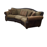 OMNIA LEATHER CURVED LEATHER/FABRIC WITH STUDS SOFA BROWN/RUST 40H X 116 X 45D