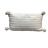 LUMBAR STRIPPED WITH POM POM TASSELS PILLOW BEIGE/WHITE 20 X 20