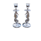 WATERFORD SEAHORSE SET OF 2 CANDLE STICK HOLDERS CRYSTAL 11.7H