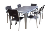 "NEW" RECTANGLE TABLE WITH 6 CHAIRS OUTDOOR/PATIO SILVER/BROWN 30H X 71W X 36D