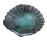 SIGNED ART GLASS SEASHELL HOME DECOR AQUA/PURPLE 1 X 9 X 8