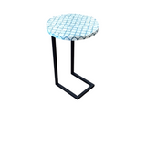 METAL BASE WITH ROUND TOP WITH DESIGN ACCENT TABLE WHITE/GREEN 25.5H X 16 DIAM..