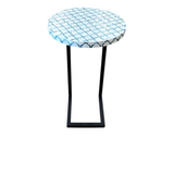 METAL BASE WITH ROUND TOP WITH DESIGN ACCENT TABLE WHITE/GREEN 25.5H X 16 DIAM..