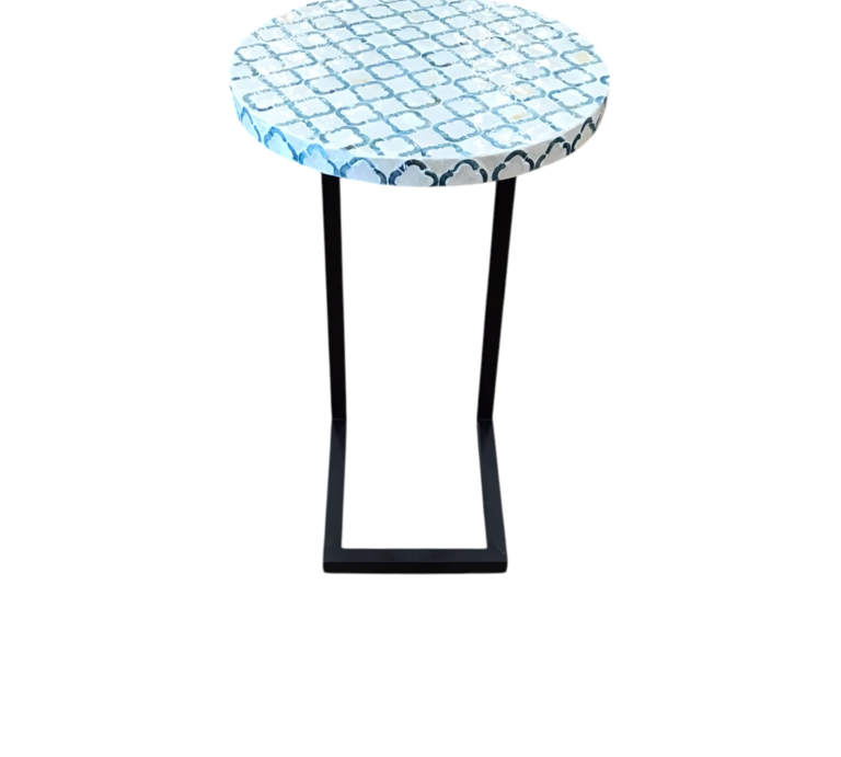 METAL BASE WITH ROUND TOP WITH DESIGN ACCENT TABLE WHITE/GREEN 25.5H X 16 DIAM..
