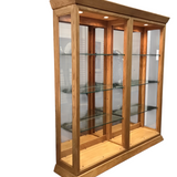HENREDON VINTAGE DOUBLE CURIO DISPLAY CABINET WITH LIGHTS (RET.$3400.00) BOOKCASE LIGHT OAK 84H X 76W X16.5D