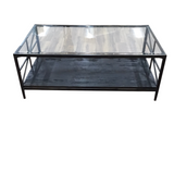 METAL BASE WITH BEVEL GLASS TOP/WOOD UNDER SHELF COFFEE TABLE BLACK/BROWN 18H X 28W X 48D