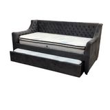 TWIN SIZE DAYBED WITH TRUNDLE TUFTED WITH BUTTONS BED GRAY 40H X 84W X46D