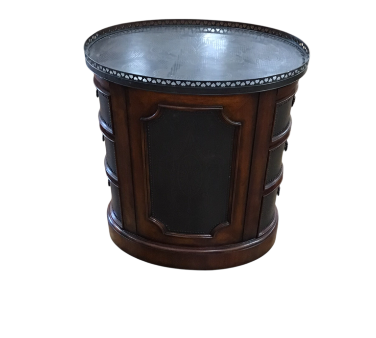 THEODORE ALEXANDER OVAL WITH 6 DRAWERS (VICTORIA'S ARMOURY TABLE) ACCENT TABLE MAHOGANY/BRONZE 29H X 18W X 26D