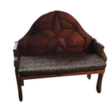 WOOD CARVED WITH TEXAS STAR/CUSHION BENCH BROWN/BLACK/WHITE 40H X 42W X 20D