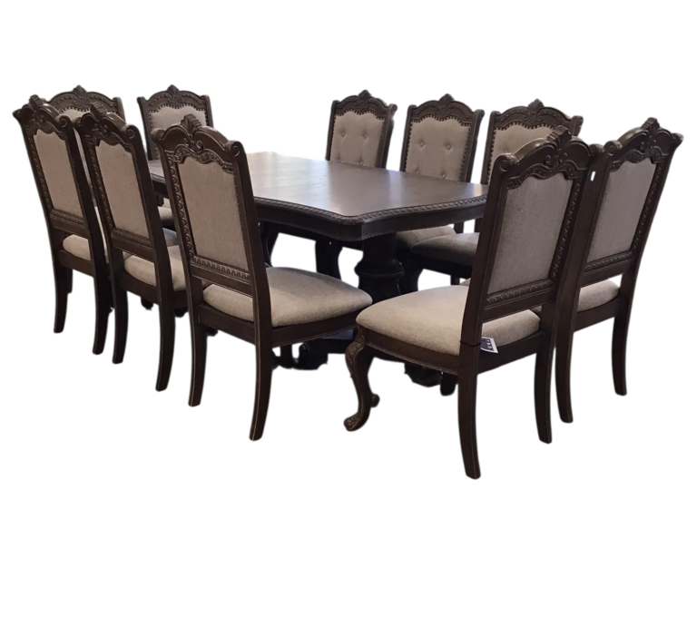 WITH 10 CHAIRS DINING ROOM SET BROWN/CREAM 30HX72WX44D