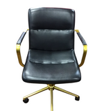 METAL & LEATHER LOOK OFFICE CHAIR BLACK/GOLD 38H X 22W X 24D