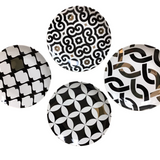 4 ROUND DESSERT/DECORATIVE PLATES DINNERWARE WHITE/BLACK/BRONZE 6.5 DIAM..