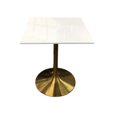 METAL PEDESTAL/SQUARE TOP (AS IS) ACCENT TABLE GOLD/WHITE 29H X 24W X 24D