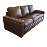 STATIONARY LEATHER SOFA BROWN 36H X 90W X 40D