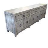WITH 6 DOORS/3 DRAWERS CONSOLE SIDEBOARD NATURAL WOOD 90"