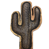 WOOD SHAPED CACTUS WITH LEATHER/STUDS HOME DECOR BROWN/BLACK 17H X 10W