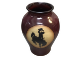 VASE WITH COWGIRL ON HORSE HOME DECOR RED/YELLOW/BLACK 9.5H
