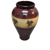 POTTERY VASE WITH SADLES HOME DECOR RED/YELLOW/BLACK 12"