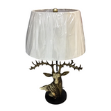 ANTIQUED DEER BUST WITH SHADE LAMP/LIGHTING GOLD/CREAM 22.75