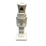 PORCELAIN NUTCRACKER TAPER CANDLE HOLDER HOLIDAY DECOR WHITE/GOLD 10.5"