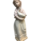 "TORRALBA" PORCELAIN YOUNG GIRL HOLDING A GOOSE HOME DECOR 9.5H