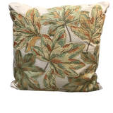 EMBROIDERED & BEADED LEAF SQUARE PILLOW GREEN/RUST 20"