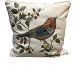 EMBROIDERED BIRD SQUARE PILLOW RUST/BLUE 18"