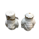 SET OF 2 DOLOMITE NUTCRACKER SALT & PEPPER SHAKERS HOLIDAY DECOR WHITE/GOLD 3.5