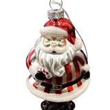 GLITTERED BLOWN GLASS SANTA ORNAMENT HOLIDAY DECOR RED/WHITE 5"