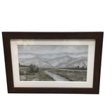 WOOD FRAMED WATERCOLOR LANDSCAPE PRINT ART BROWN 16"