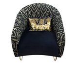 METAL LEGS/UPHOLSTERED WITH SEQUIN PILLOW ACCENT CHAIR BLACK/GOLD 31H X 30W X 32D