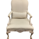 "BERGERE" UPHOLSTERED WITH STRIPES ACCENT CHAIR CREAM/TAUPE 38H X 28W X 31D