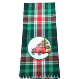 CHRISTMAS MAGIC EMBELLISHED DISHTOWEL "TRUCK" " HOLIDAY DECOR RED/GREEN/WHITE