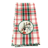 CHRISTMAS MAGIC EMBELLISHED DISHTOWEL "SNOWMAN" HOLIDAY DECOR RED/GREEN/WHITE