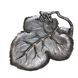 XL. LEAF SHAPE PLATTER WITH GRAPES HOME DECOR PEWTER 18 X 16