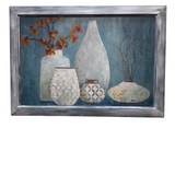 FLOWER ARRANGMENT WITH JARS/POTS ART BLUE/WHITE/RED 41 X 29