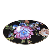 MCKENZIE CHILDS "BLACK FLOWER MARKET" OVAL SERVING PLATE DINNERWARE BLACK/MULTICOLOR 16 X 11
