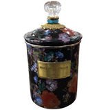 MCKENZIE CHILDS "BLACK FLOWER MARKET" MEDIUM CANISTER DINNERWARE BLACK/MULTICOLOR 10.5"H