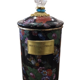 MCKENZIE CHILDS "BLACK FLOWER MARKET" LARGE CANISTER DINNERWARE BLACK/MULTICOLOR 9.5"H
