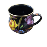 MCKENZIE CHILDS "BLACK FLOWER MARKET" COFFEE MUG DINNERWARE BLACK/MULTICOLOR 3.5H