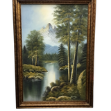 FRAMED MOUNTAIN AND RIVER LANSCAPE PAINTING ART 42 X 29
