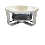 ROUND TABLE WITH SHELF COFFEE TABLE NATURAL WOOD 19H X 39 DIAM..