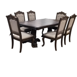 WITH 6 CHAIRS DINING ROOM SET BROWN/CREAM 30HX72WX44D