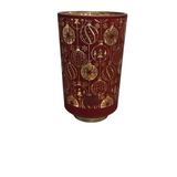 INTERIOR ORNAMENT GLASS CYLINDERWITH LED/TIMER HOLIDAY DECOR RED/GOLD 7.75