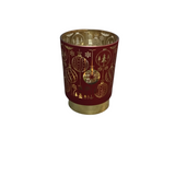 INTERIOR ORNAMENT GLASS CYLINDERWITH LED/TIMER HOLIDAY DECOR RED/GOLD 4.75