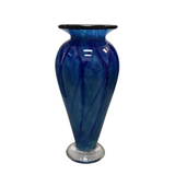 HAND BLOWN ART VASE/CLEAR VASE HOME DECOR COBALT BLUE/BLACK 10H