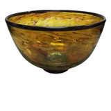 HAND BLOWN ART GLASS BOWL WITH DARK RIM HOME DECOR YELLOW/AMBER 5.5H