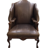 LEATHER WINGBACK LIBRARY CLUB ARM (RET. $2500.00) ACCENT CHAIR BROWN 48H X 36W X 36D