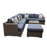 8 PCS. SECTIONAL SET WITH 6 ACCENT PILLOWS OUTDOOR/PATIO GRAY/BLUE 28H X 126 X 10.6L X 35D