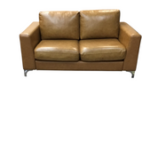 LEATHER "BASTIAN ANILINE" LOVESEAT CARAMEL 29H X 64W X 33D